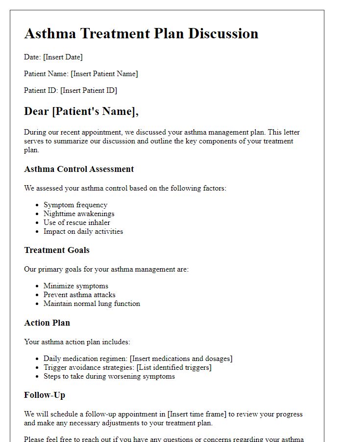 Letter template of asthma treatment plan discussion