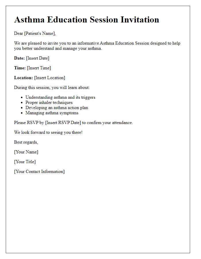 Letter template of patient asthma education session