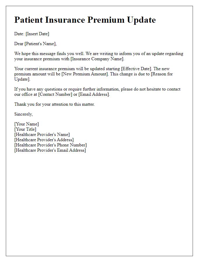 Letter template of patient insurance premium update notice