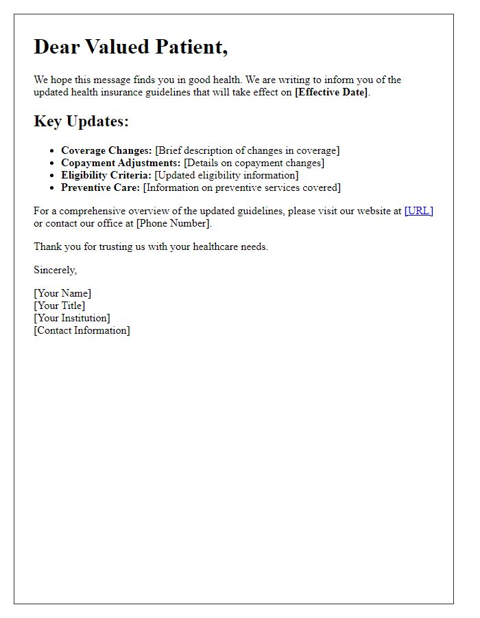 Letter template of updated health insurance guidelines for patients