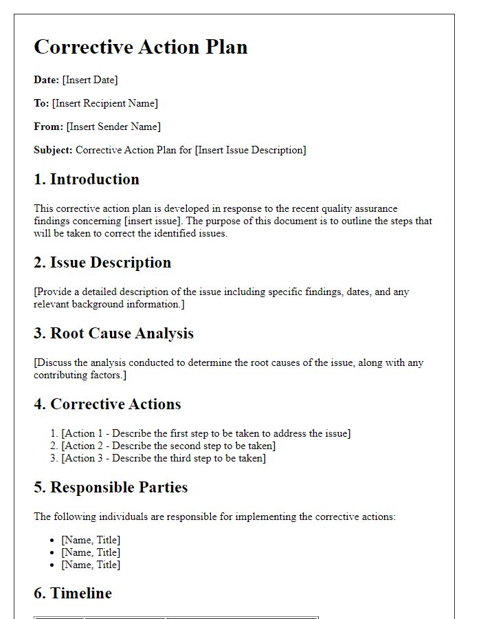 Letter template of healthcare quality assurance corrective action plan