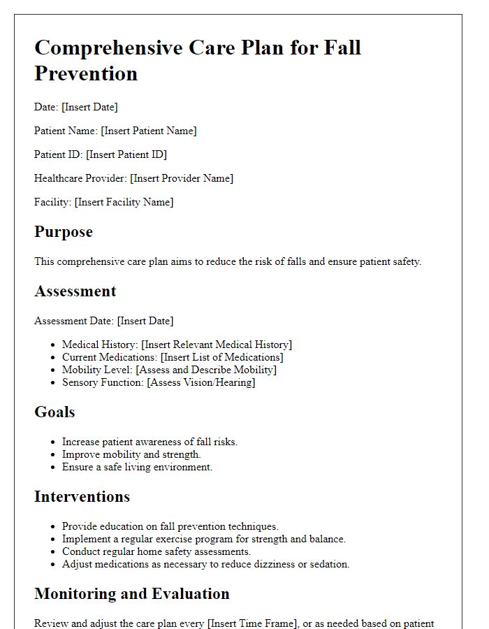 Letter template of comprehensive care plan for fall prevention