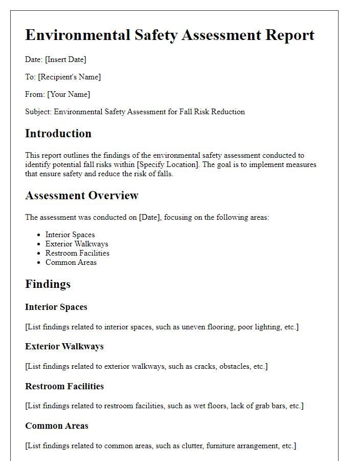 Letter template of environmental safety assessments for fall risk reduction