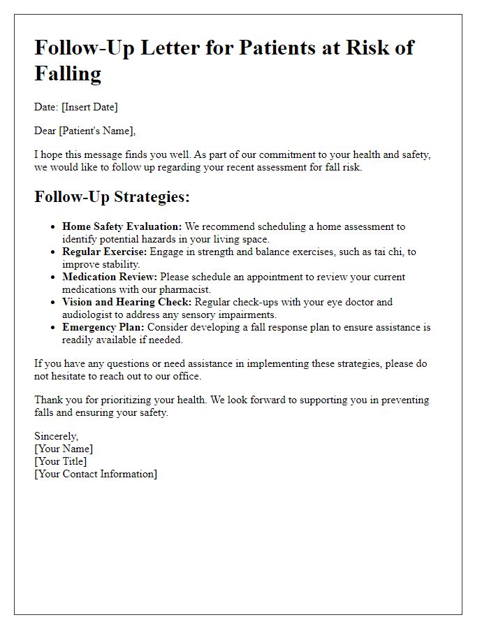 Letter template of follow-up strategies for patients at risk of falling