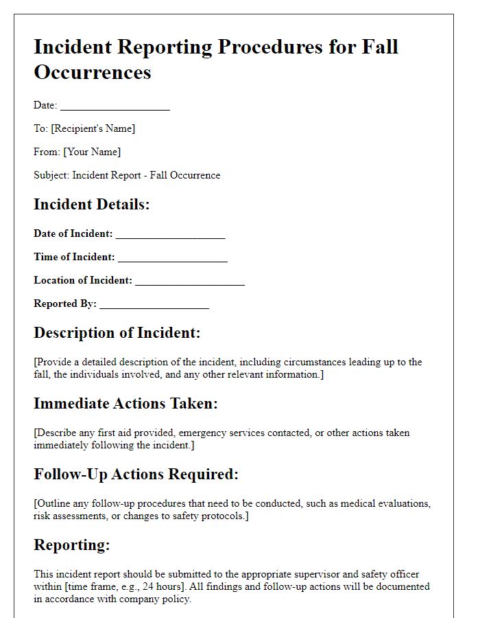 Letter template of incident reporting procedures for fall occurrences