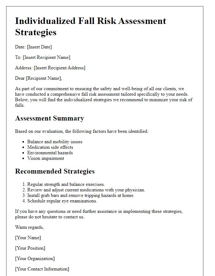 Letter template of individualized fall risk assessment strategies