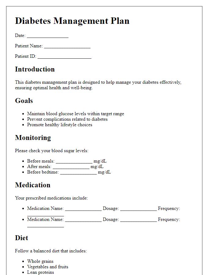 Letter template of diabetes management plan for elderly patients