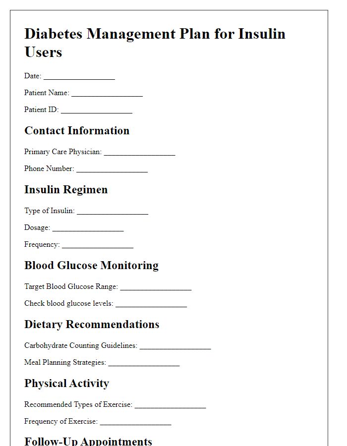 Letter template of diabetes management plan for insulin users