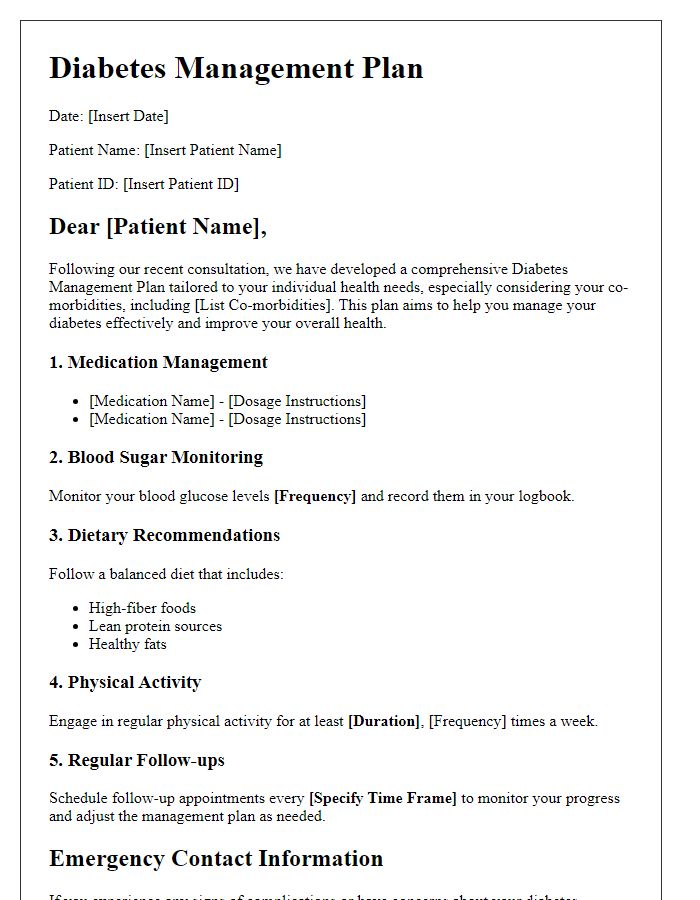 Letter template of diabetes management plan for patients with co-morbidities