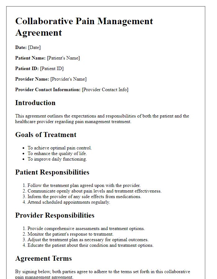 Letter template of collaborative pain management agreements between practitioners and patients