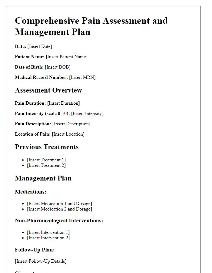 Letter template of comprehensive pain assessment and management plan