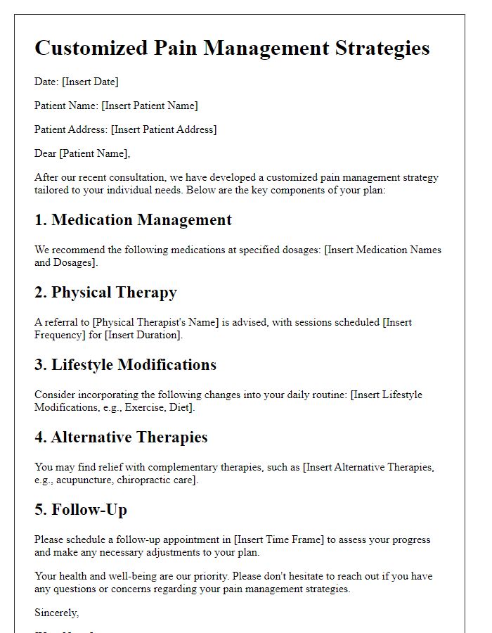 Letter template of customized pain management strategies for patients