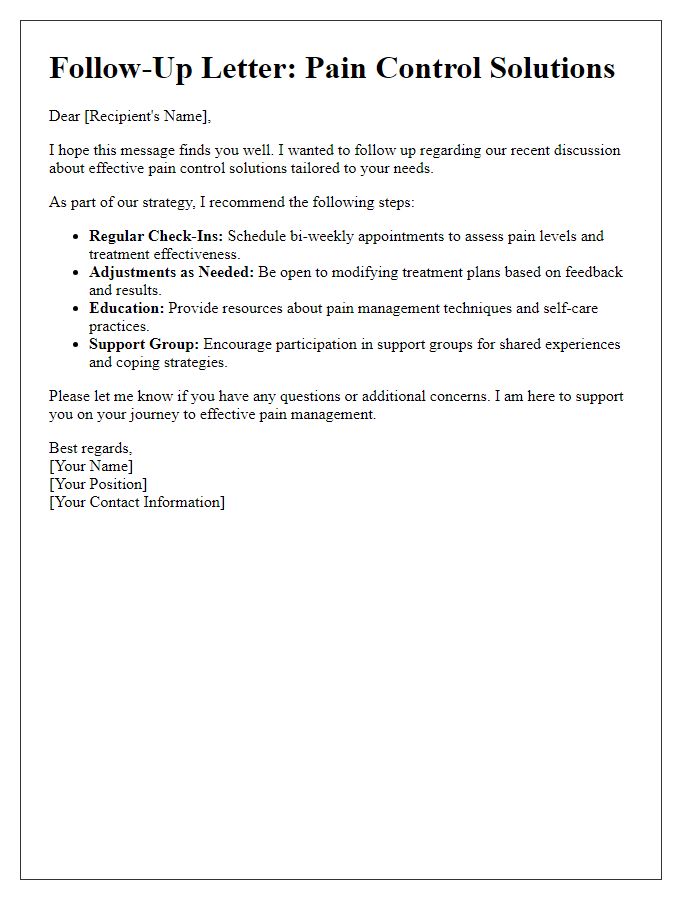 Letter template of follow-up strategies for effective pain control solutions