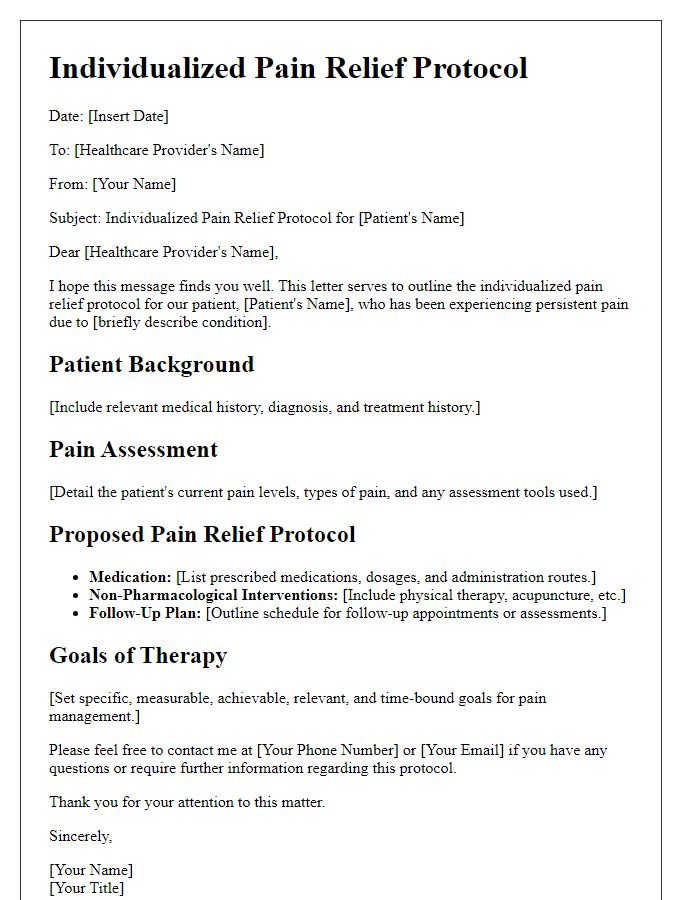 Letter template of individualized pain relief protocols for healthcare providers