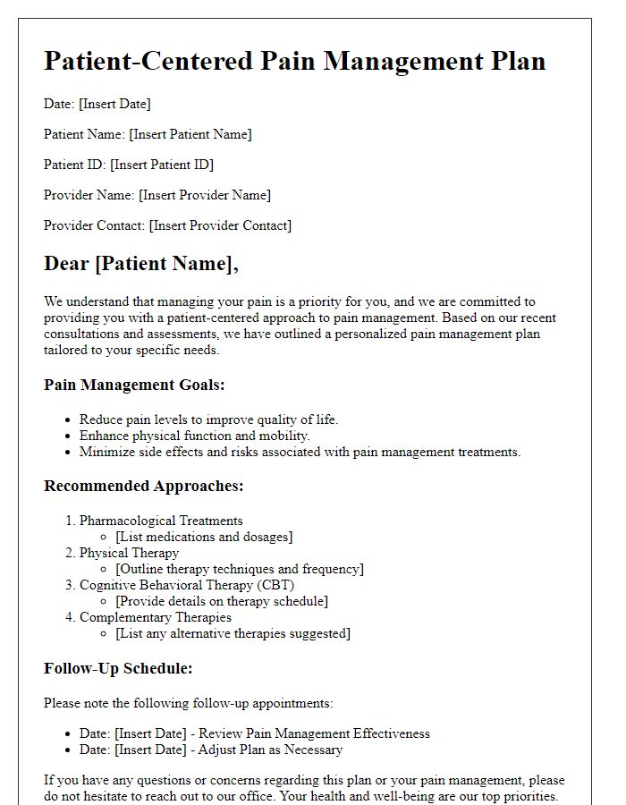 Letter template of patient-centered pain management approaches