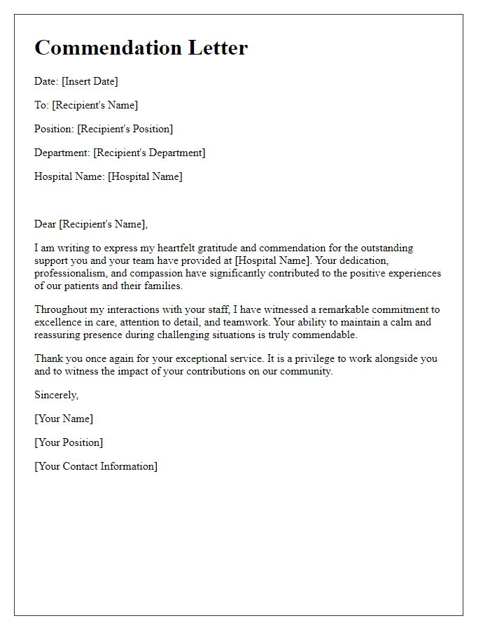 Letter template of commendation for hospital support staff