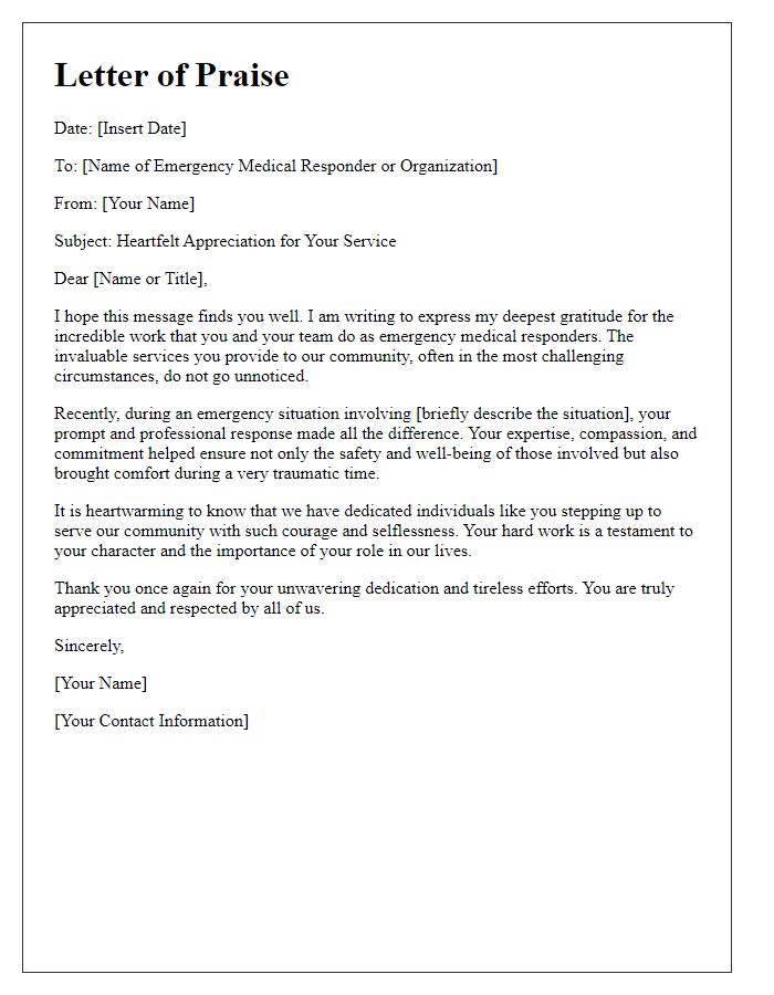 Letter template of praise for emergency medical responders