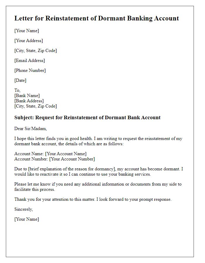 Letter template of dormant banking account reinstatement