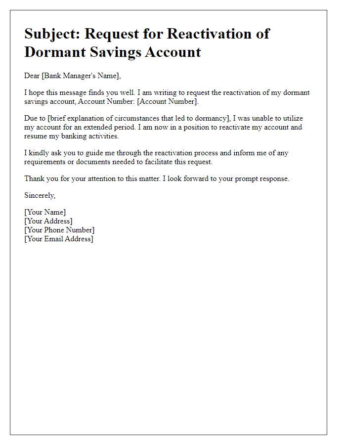 Letter template of dormant savings account reactivation