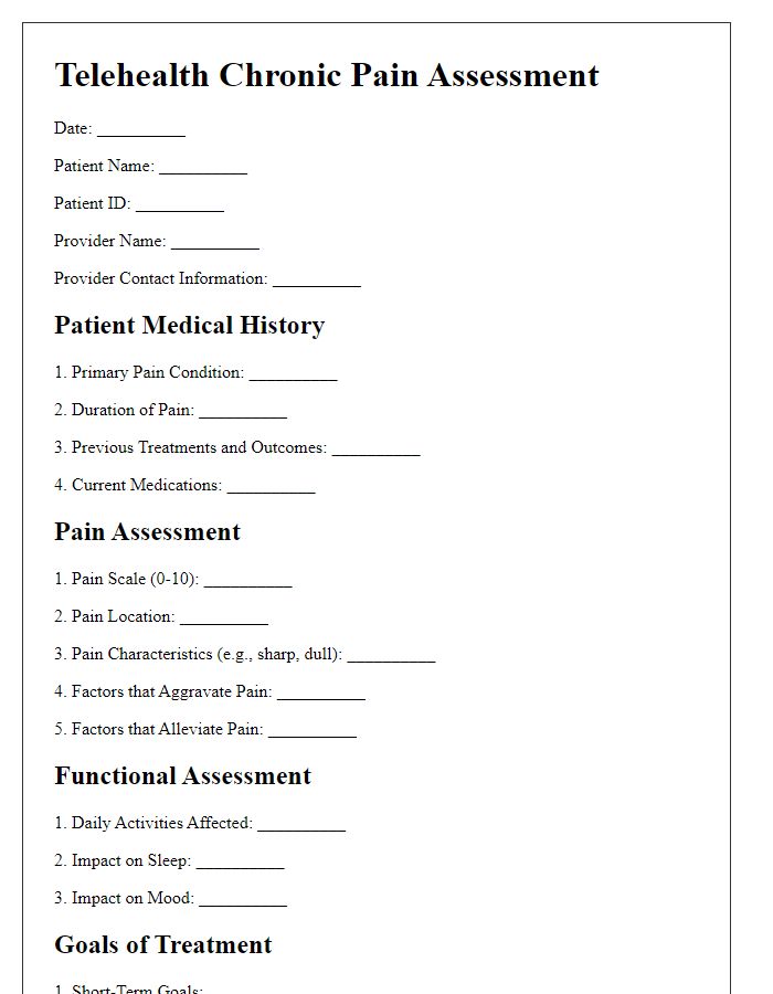 Letter template of telehealth chronic pain assessment.