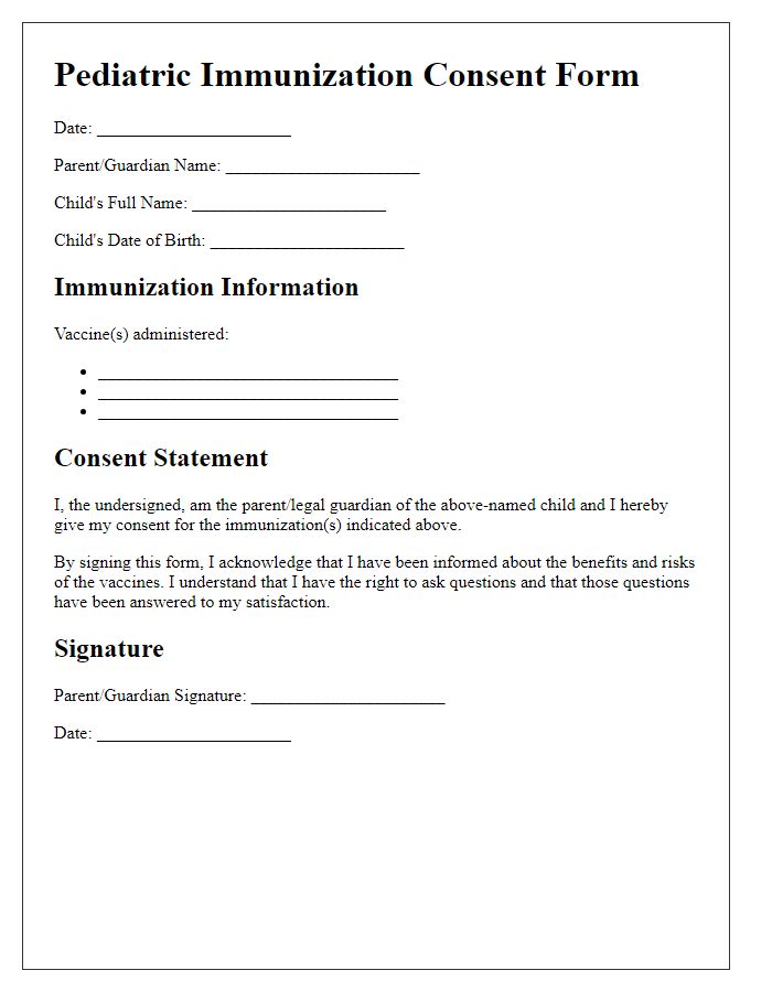 Letter template of pediatric immunization consent form