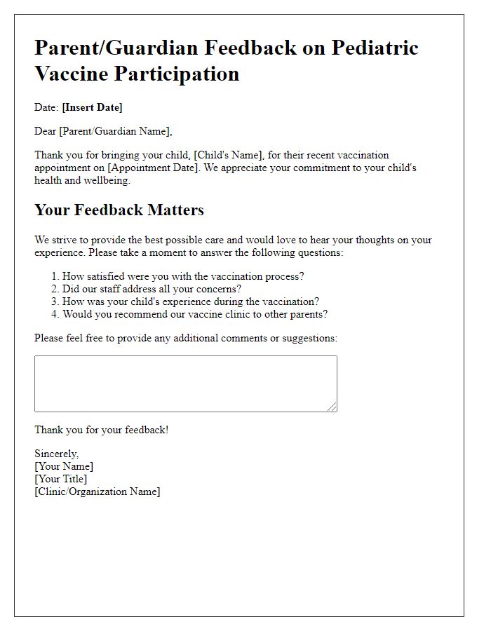 Letter template of pediatric vaccine participation feedback