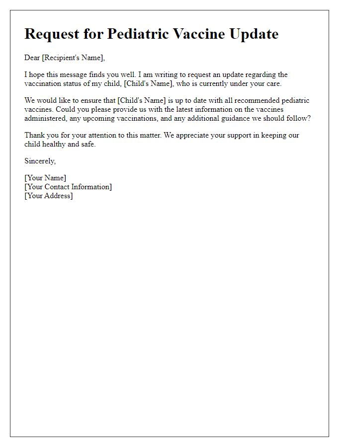 Letter template of pediatric vaccine update request