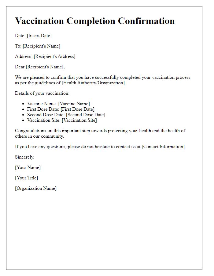 Letter template of vaccination completion confirmation