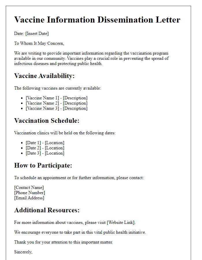 Letter template of vaccine information dissemination