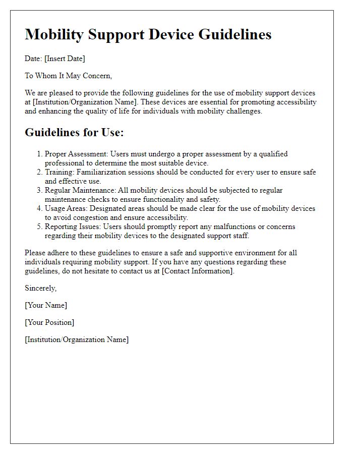 Letter template of mobility support device guidelines