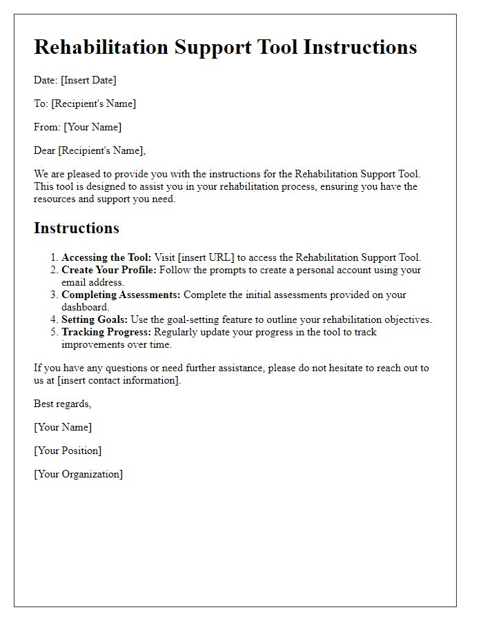 Letter template of rehabilitation support tool instructions