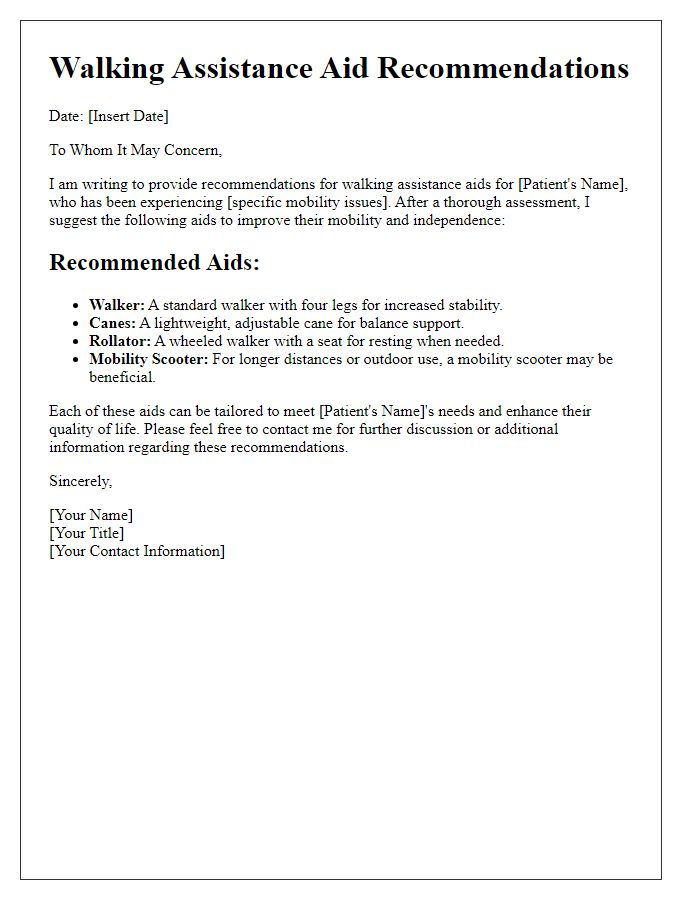 Letter template of walking assistance aid recommendations