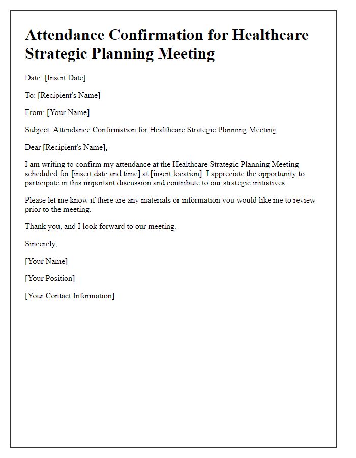 Letter template of attendance confirmation for healthcare strategic planning meeting