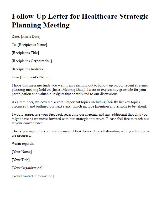 Letter template of follow-up for healthcare strategic planning meeting