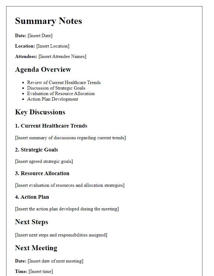 Letter template of summary notes from healthcare strategic planning meeting