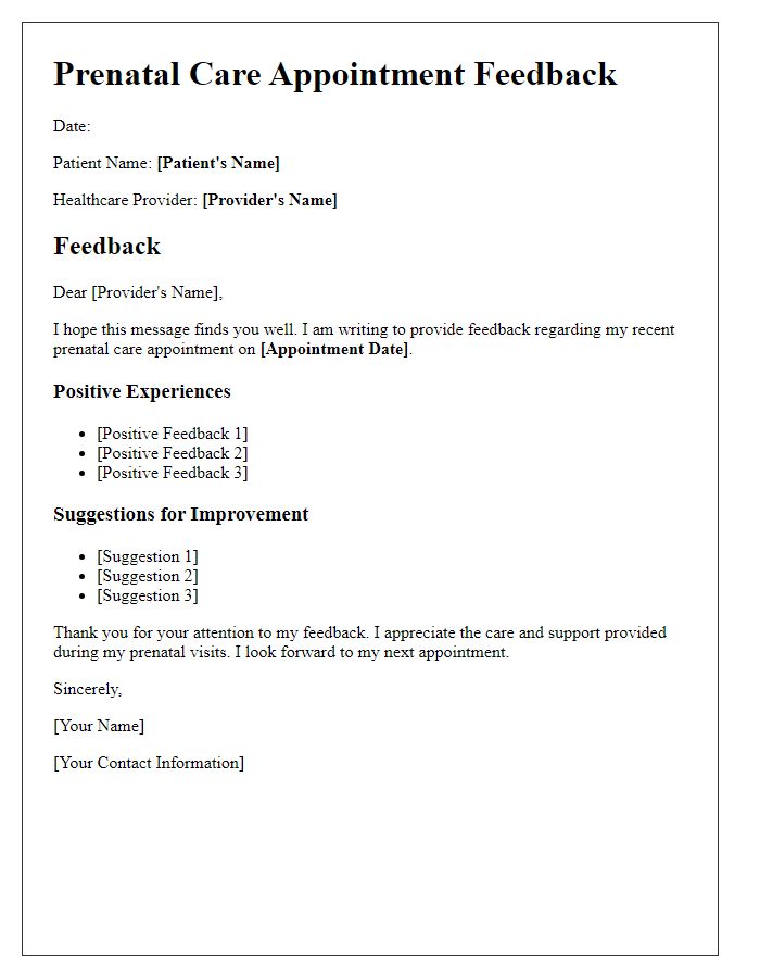 Letter template of prenatal care appointment feedback