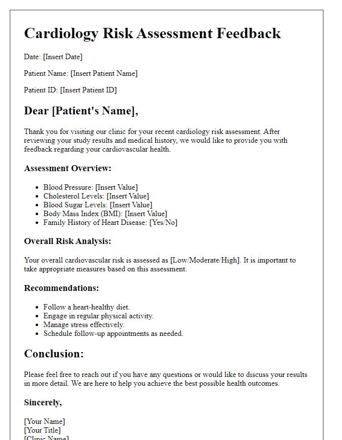 Letter template of cardiology risk assessment feedback