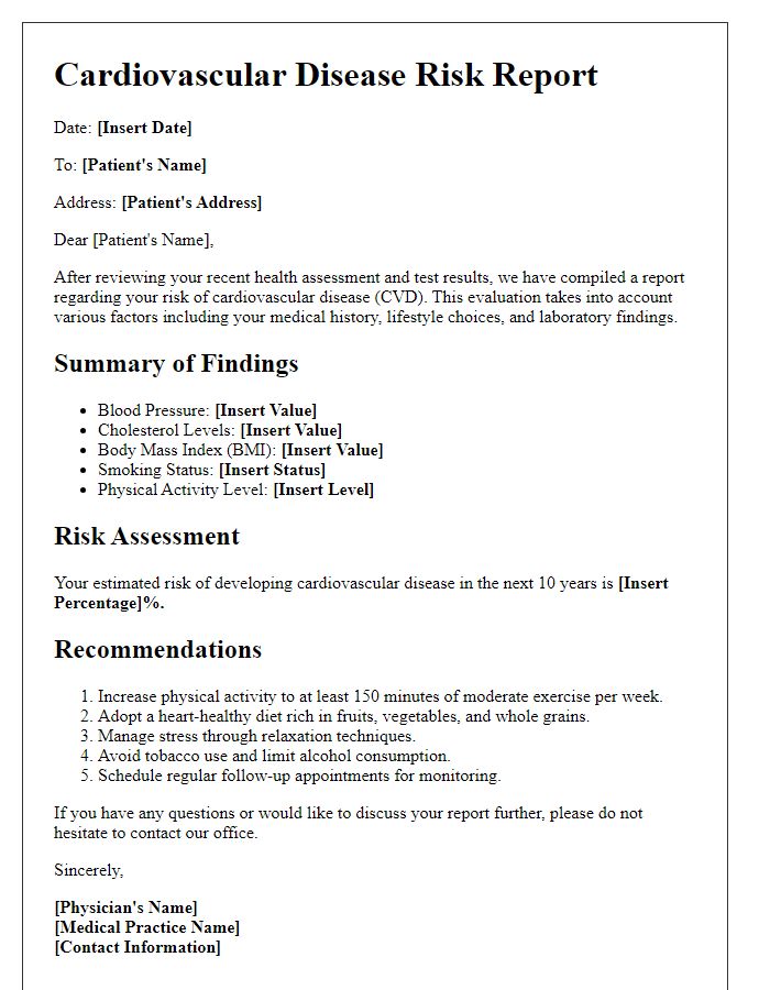 Letter template of cardiovascular disease risk report