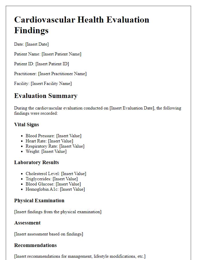 Letter template of cardiovascular health evaluation findings