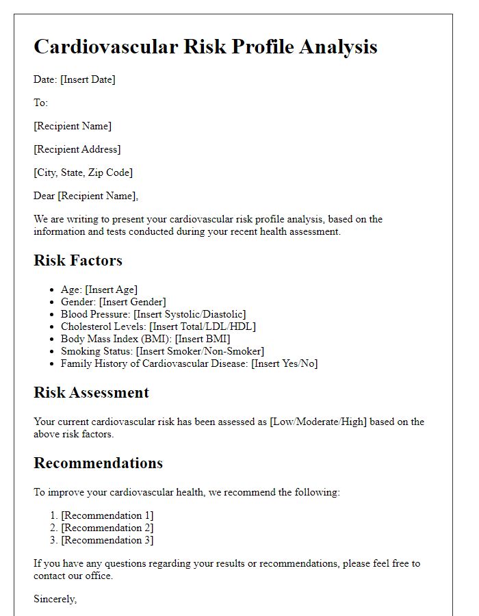 Letter template of cardiovascular risk profile analysis