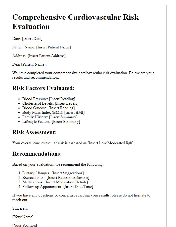 Letter template of comprehensive cardiovascular risk evaluation