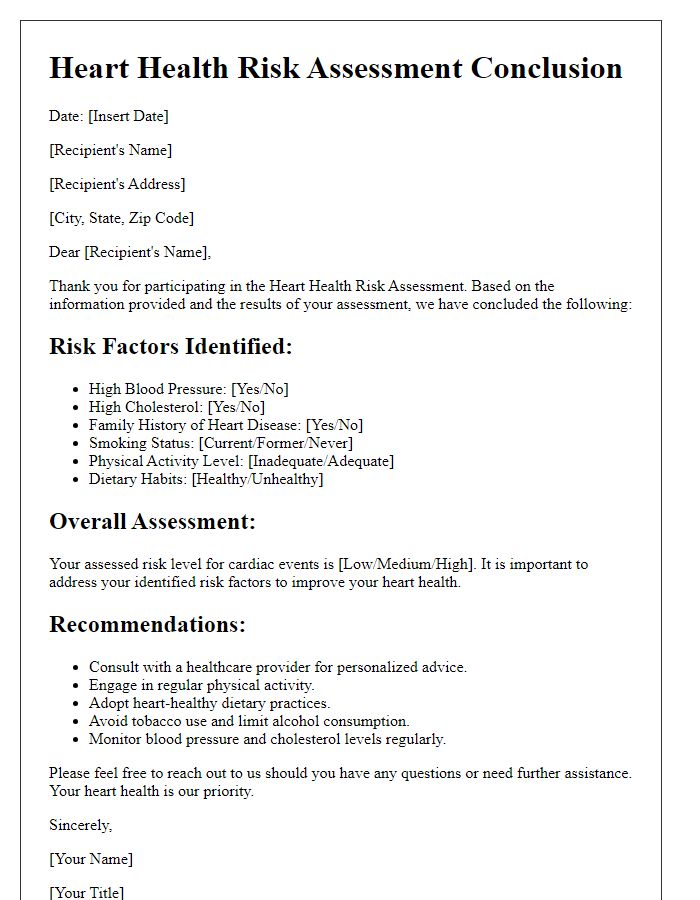 Letter template of heart health risk assessment conclusions