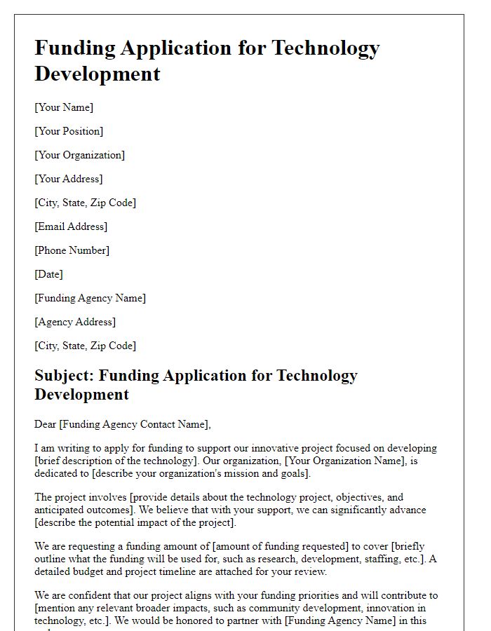 Letter template of funding application for technology development