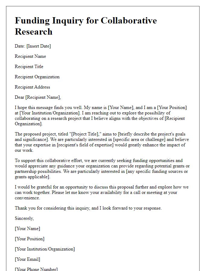 Letter template of funding inquiry for collaborative research