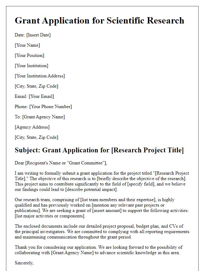 Letter template of grant application for scientific research