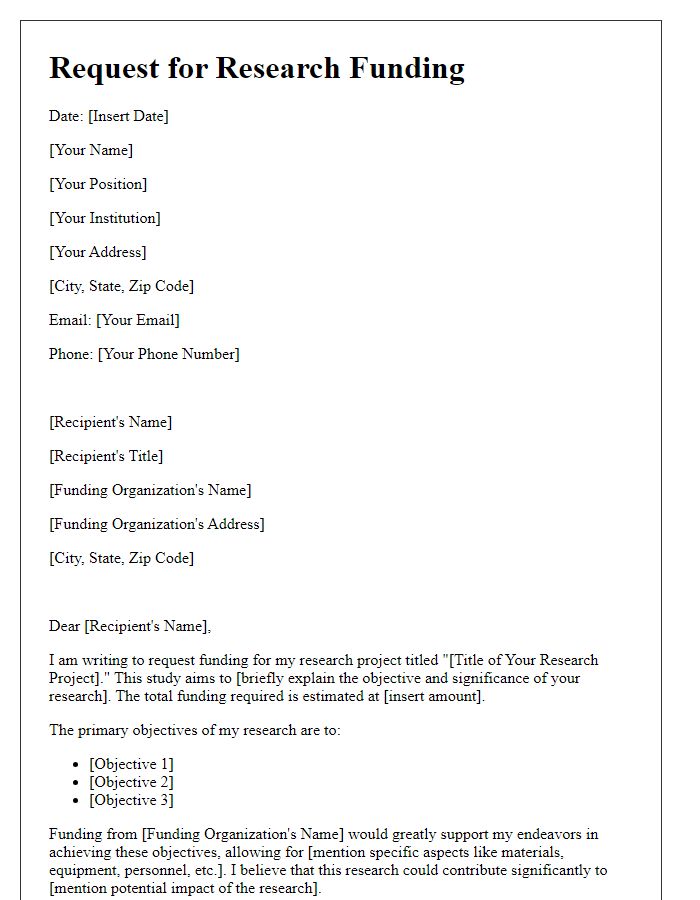 Letter template of research funding request for academic study