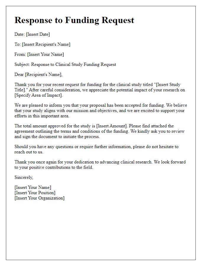 Letter template of clinical study funding request response