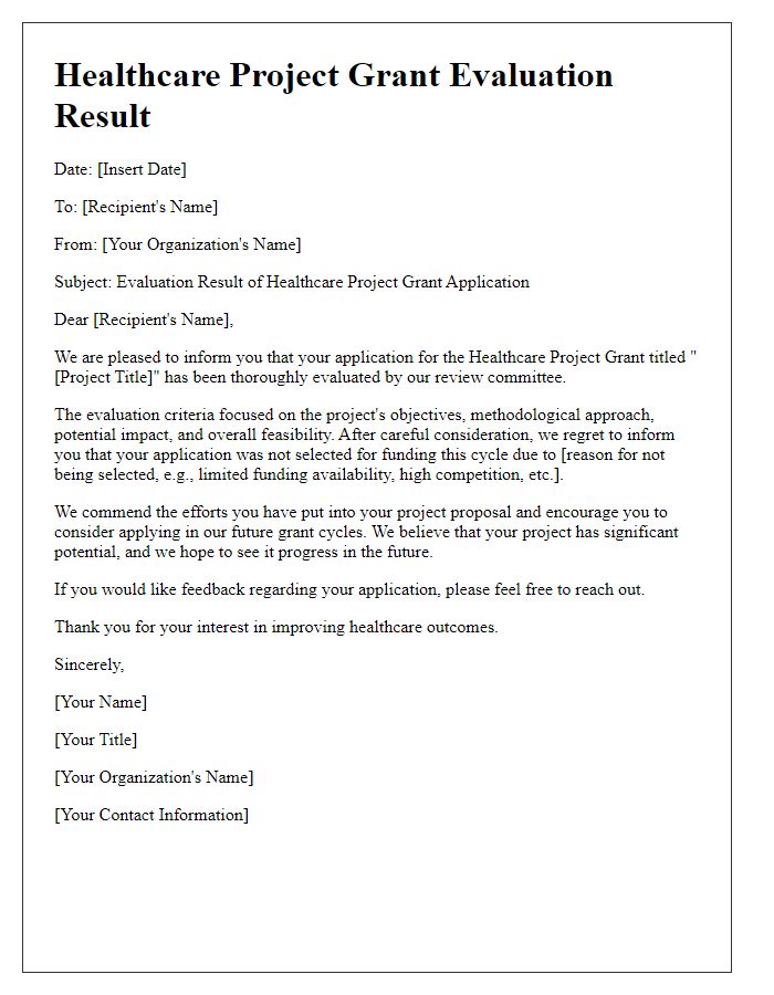 Letter template of healthcare project grant evaluation result