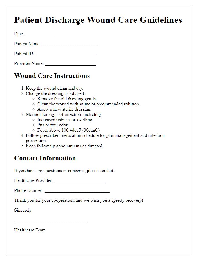 Letter template of patient discharge wound care guidelines