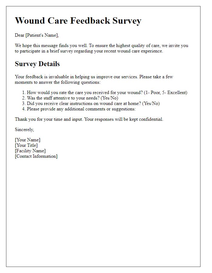 Letter template of patient's wound care feedback survey